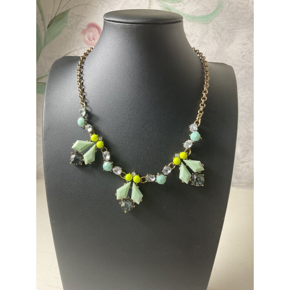 etc! Statement Necklace With Multi-Color Stones & Gold-Tone Chain